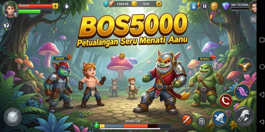 Tangkapan layar menunjukkan aksi seru dalam permainan petualangan BOS5000.