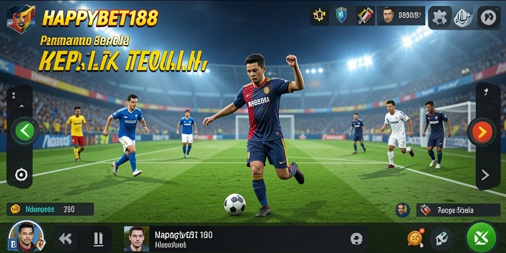 Tampilan gameplay mendebarkan dari HAPPYBET188 saat pertandingan sepak bola berlangsung.