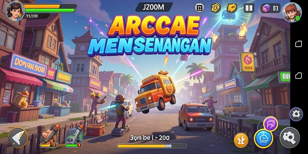 Screenshot J200M yang menampilkan aksi seru dalam permainan Arcade.
