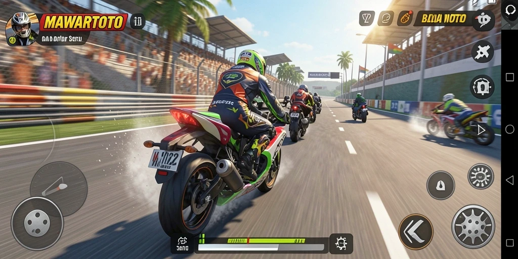 Tampilan gameplay seru dalam balapan motor di MAWARTOTO.