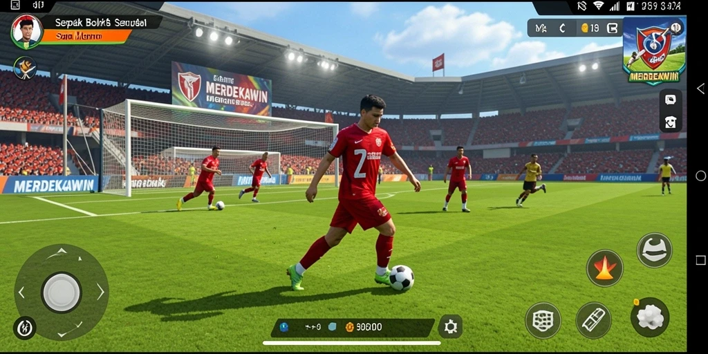 Tampilan gameplay seru di lapangan sepak bola.