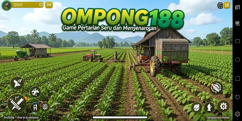 Tampilan menarik gameplay OMPONG188 dengan ladang subur dan petani aktif.