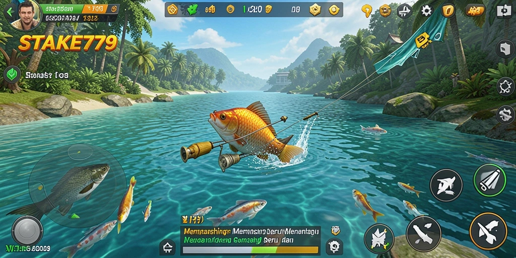 Tampilan gameplay STAKE779 yang menampilkan aksi memancing yang seru.