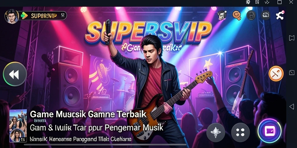 Screenshot gameplay SUPERSVIP menampilkan pemain sedang berkompetisi dalam tantangan musik.