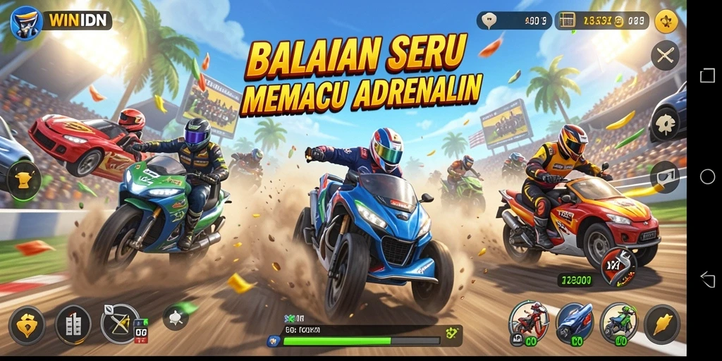 Tampilan gameplay balapan yang menarik dan mendebarkan di WINIDN.